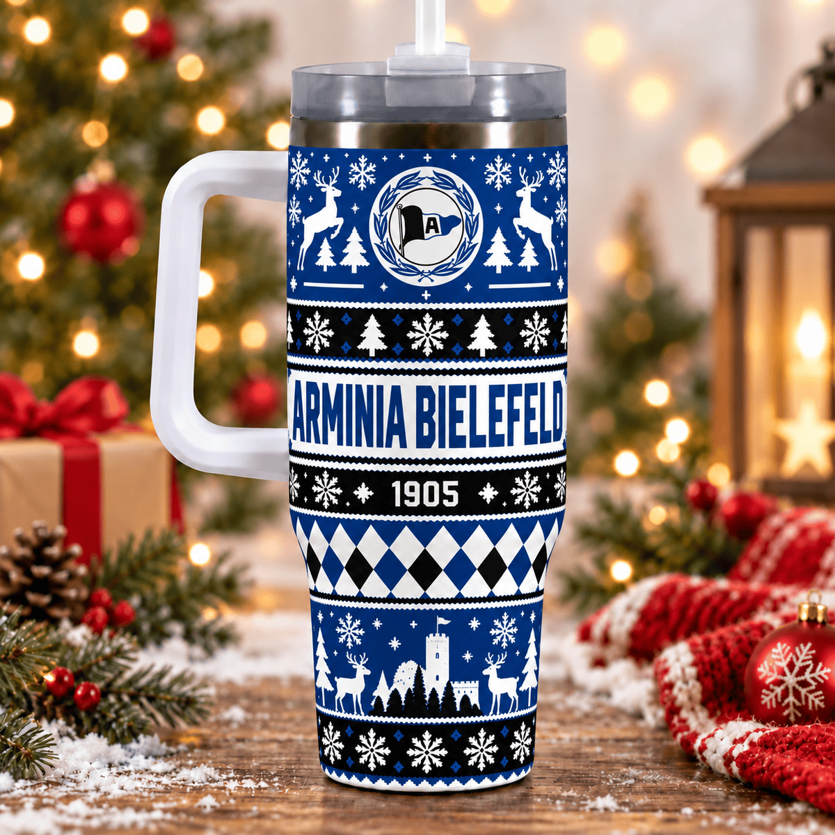 Arminia Bielefeld Christmas 40oz Tumbler with Handle & Straw