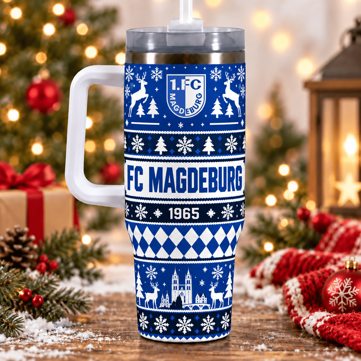 FC Magdeburg Christmas 40oz Tumbler with Handle & Straw