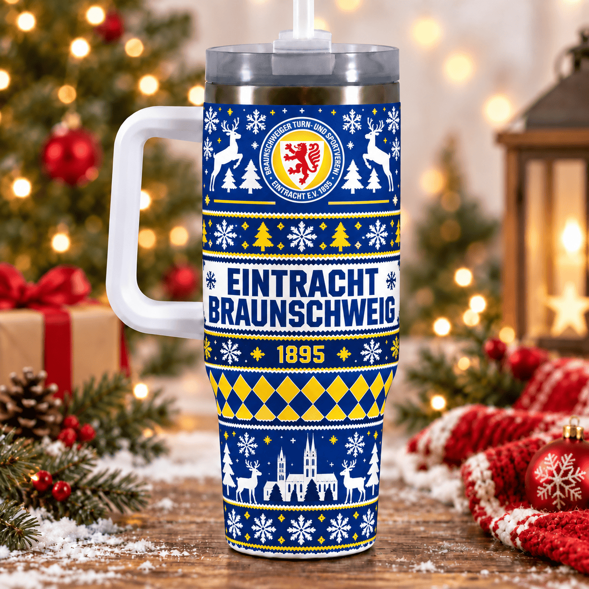 Eintracht Braunschweig Christmas 40oz Tumbler with Handle & Straw