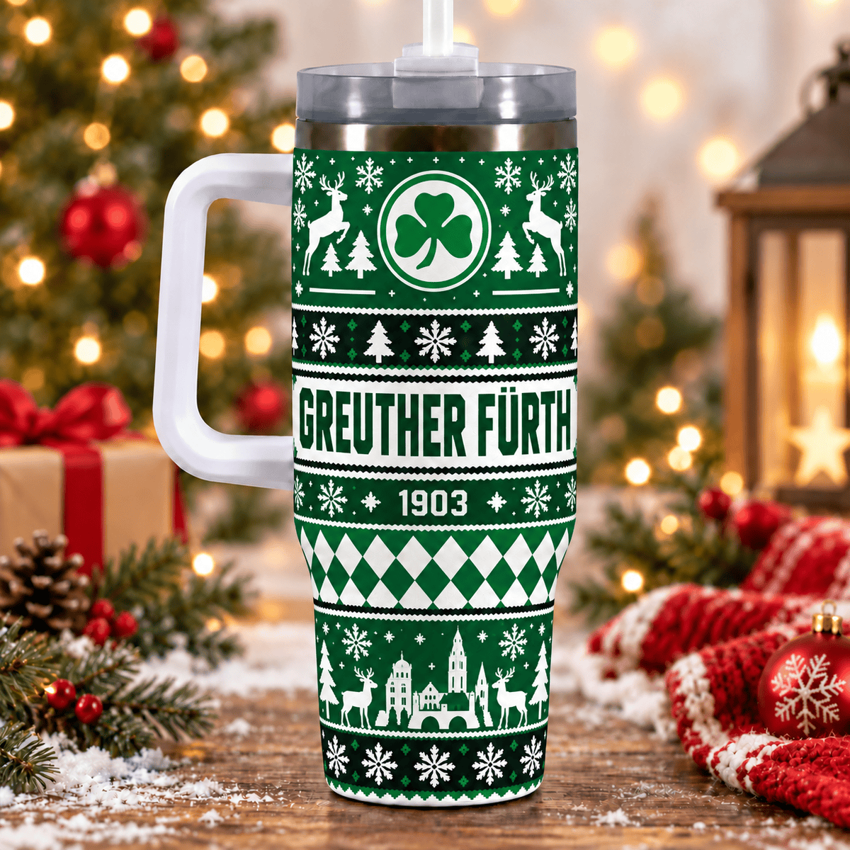 SpVgg Greuther Fürth Christmas 40oz Tumbler with Handle & Straw