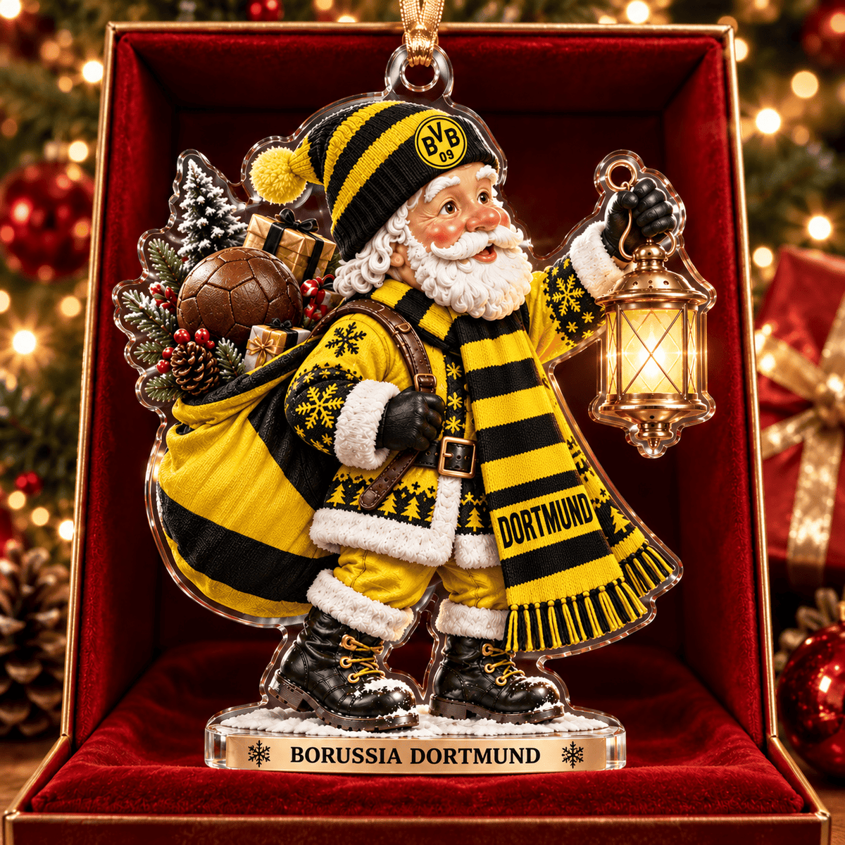 Borussia Dortmund Acrylic Santa Ornament – Holiday Tree Hanging & Desktop Decor