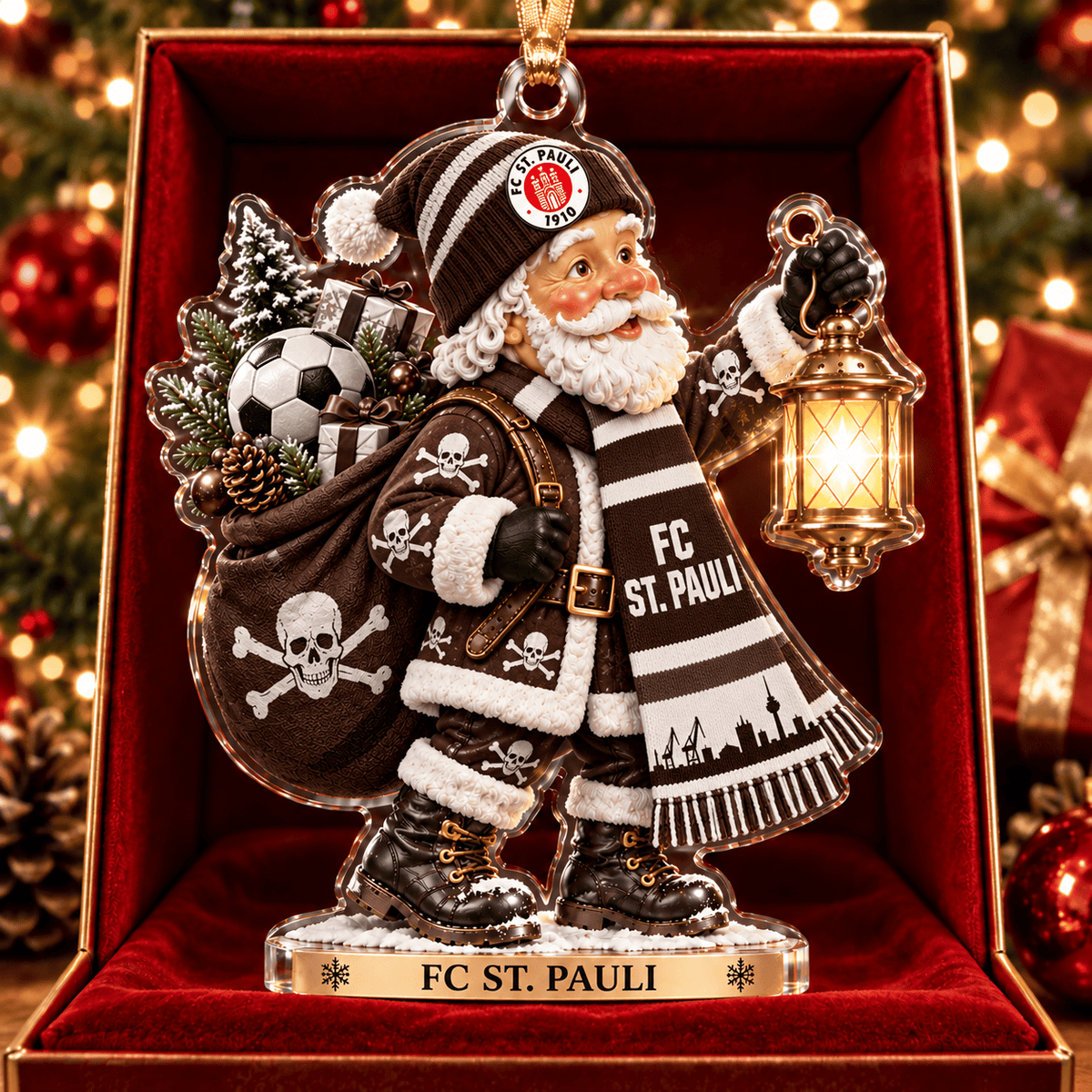 FC St. Pauli Acrylic Santa Ornament – Holiday Tree Hanging & Desktop Decor