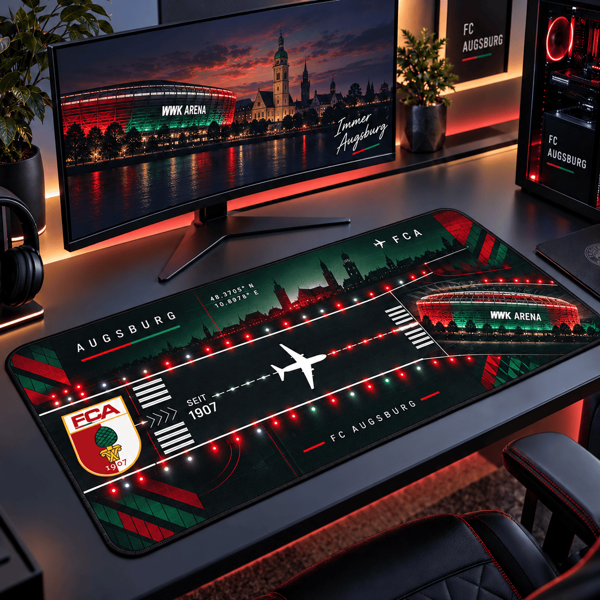 FC Augsburg Extended Mouse Pad – Large Non-Slip Football Fan Desk Mat