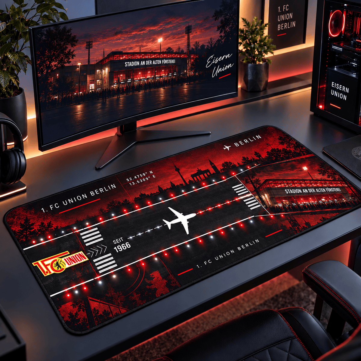 Union Berlin Extended Mouse Pad – Large Non-Slip Football Fan Desk Mat