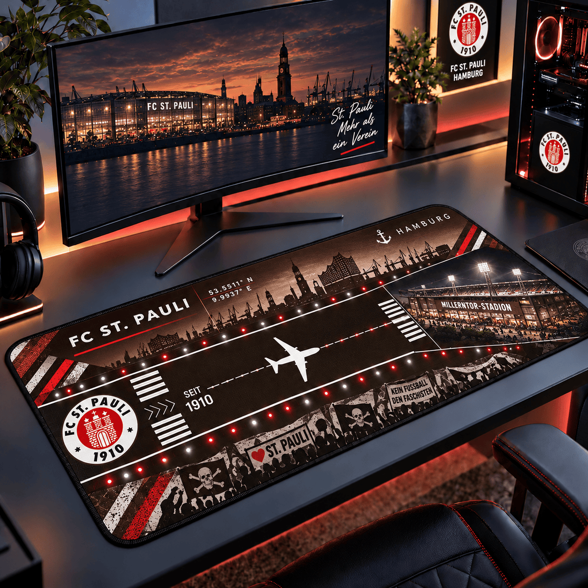 FC St. Pauli Extended Mouse Pad – Large Non-Slip Football Fan Desk Mat