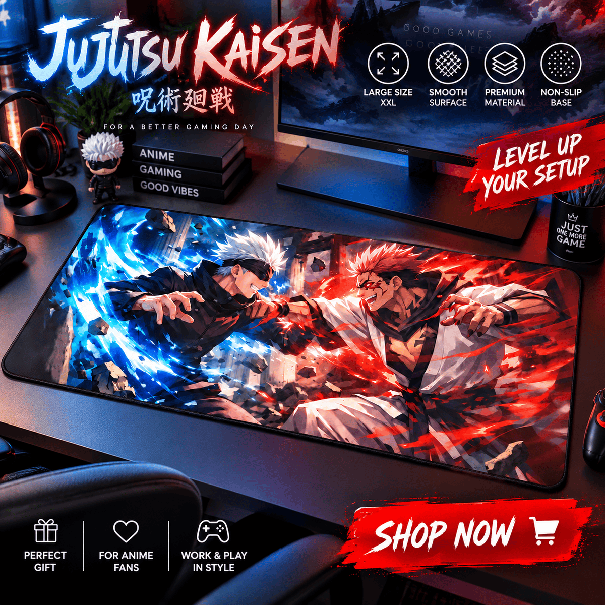 Jujutsu Kaisen Gojo vs Sukuna Gaming Desk Mat XXL – Battle Edition
