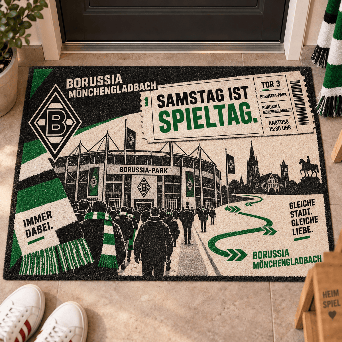 Borussia Mönchengladbach Stadium Ticket Doormat – Football Fan Front Door Rug