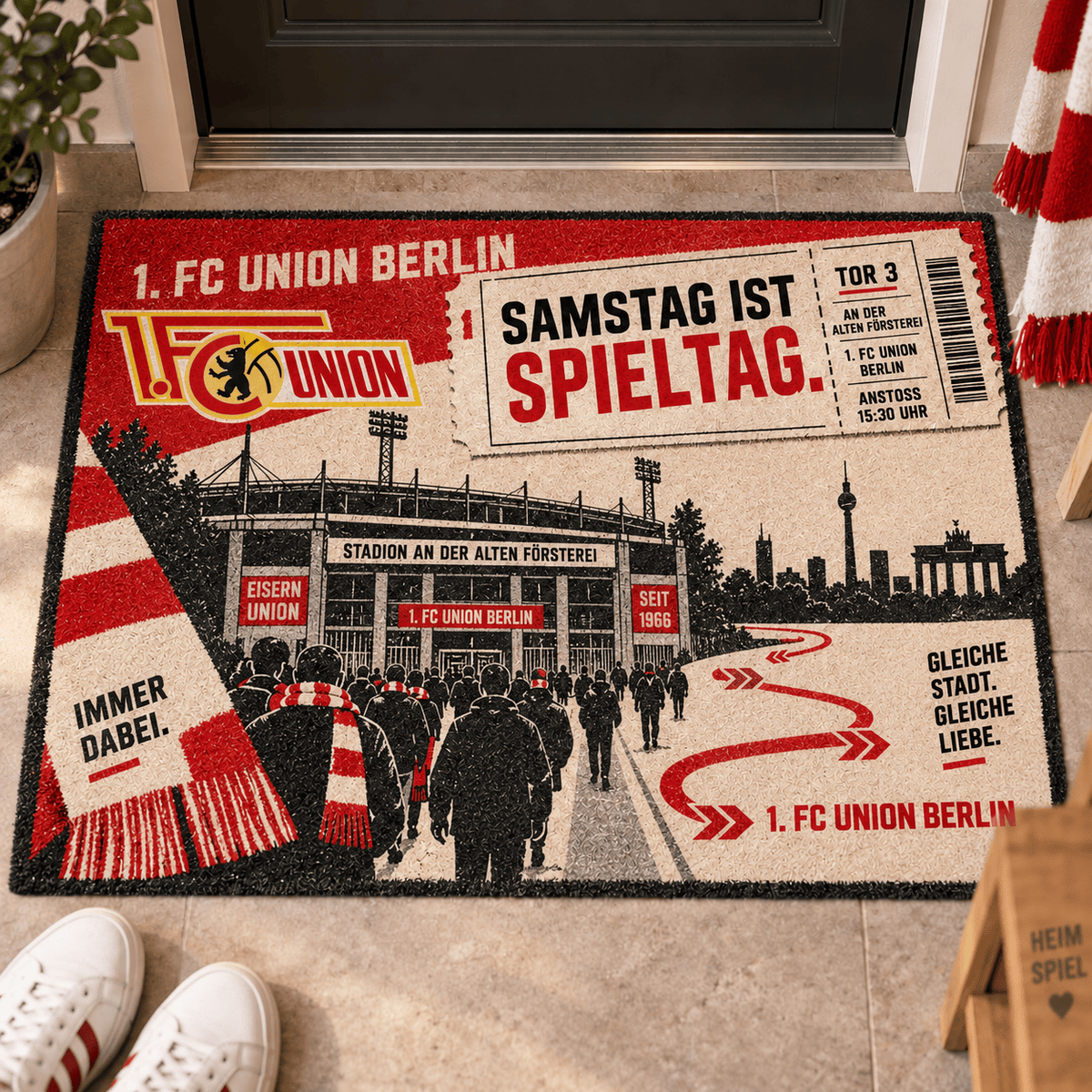 Union Berlin Stadium Ticket Doormat – Football Fan Front Door Rug