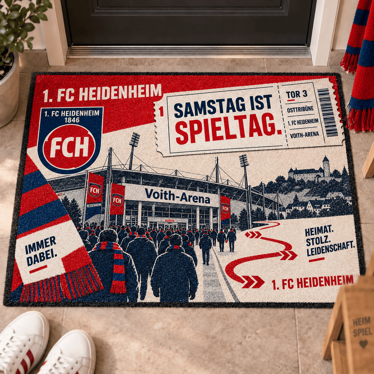 FC Heidenheim Stadium Ticket Doormat – Football Fan Front Door Rug