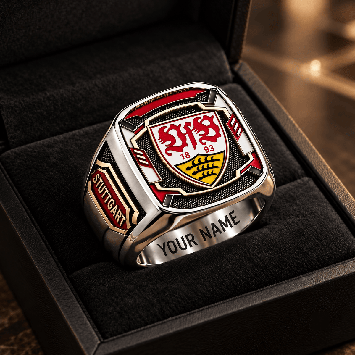 VfB Stuttgart 3D Fan Signet Ring – Custom Engraved Heavy Metal Band
