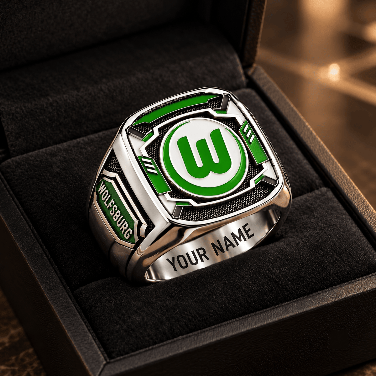 VfL Wolfsburg 3D Fan Signet Ring – Custom Engraved Heavy Metal Band