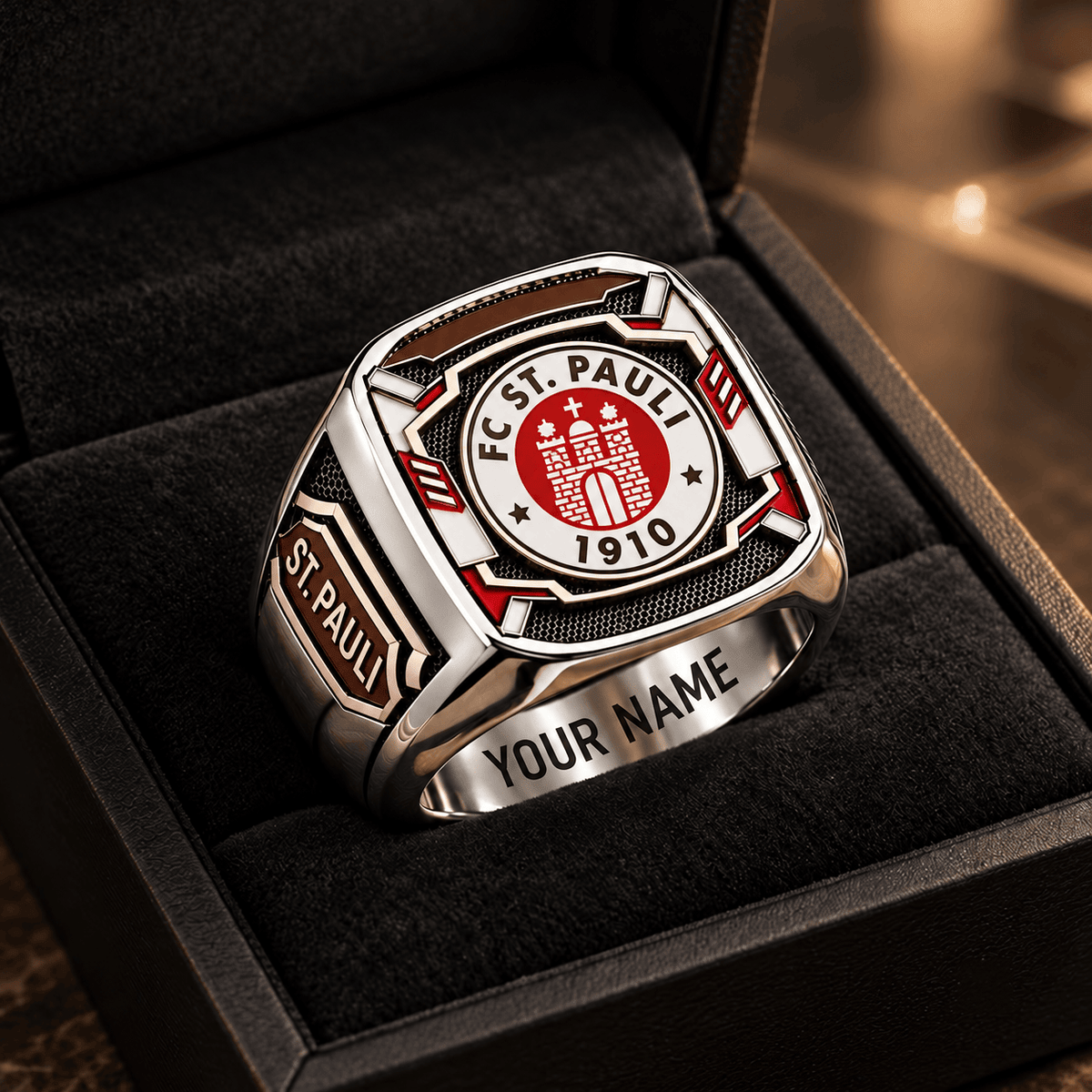 FC St. Pauli 3D Fan Signet Ring – Custom Engraved Heavy Metal Band