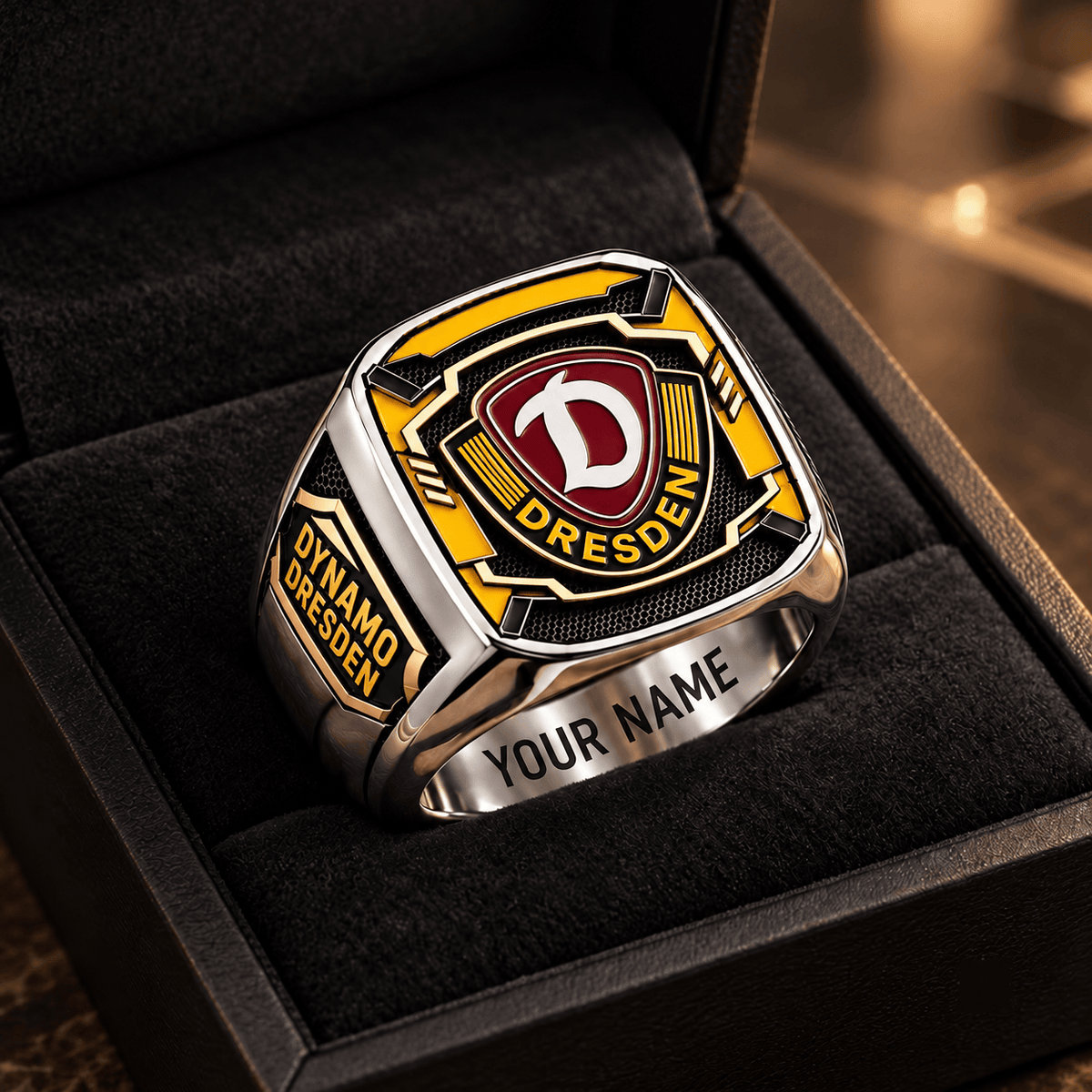 Dynamo Dresden 3D Fan Signet Ring – Custom Engraved Heavy Metal Band