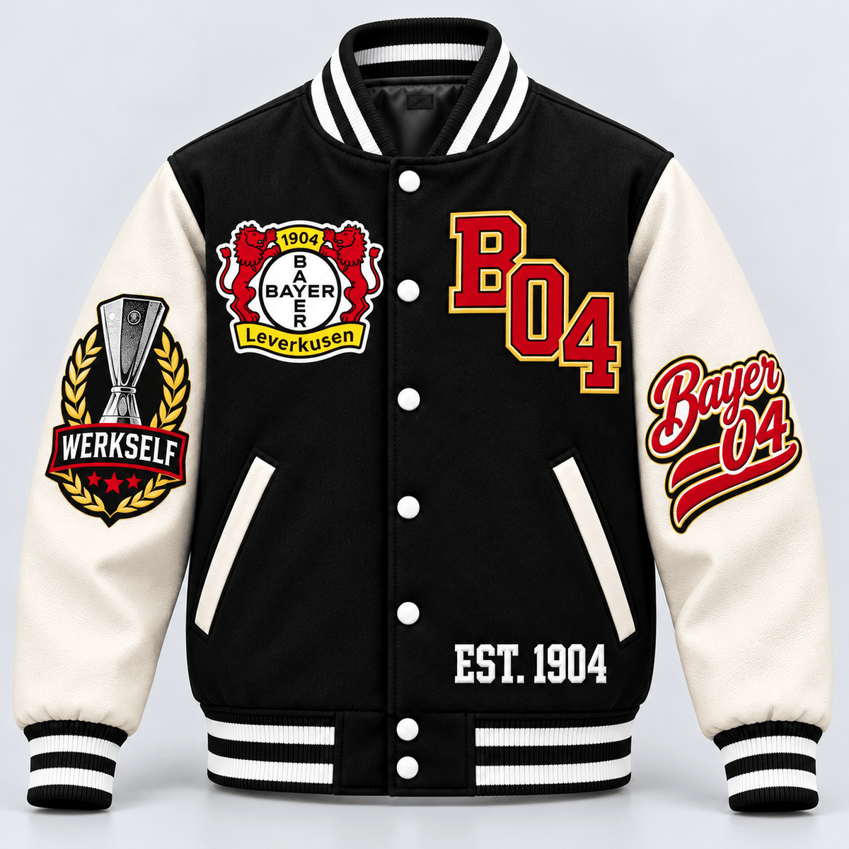 Bayer Leverkusen Baseball Jacket – Classic Cotton Fleece Bomber Jacket