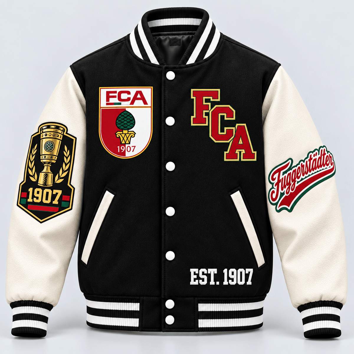 FC Augsburg Baseball Jacket – Classic Cotton Fleece Bomber Jacket