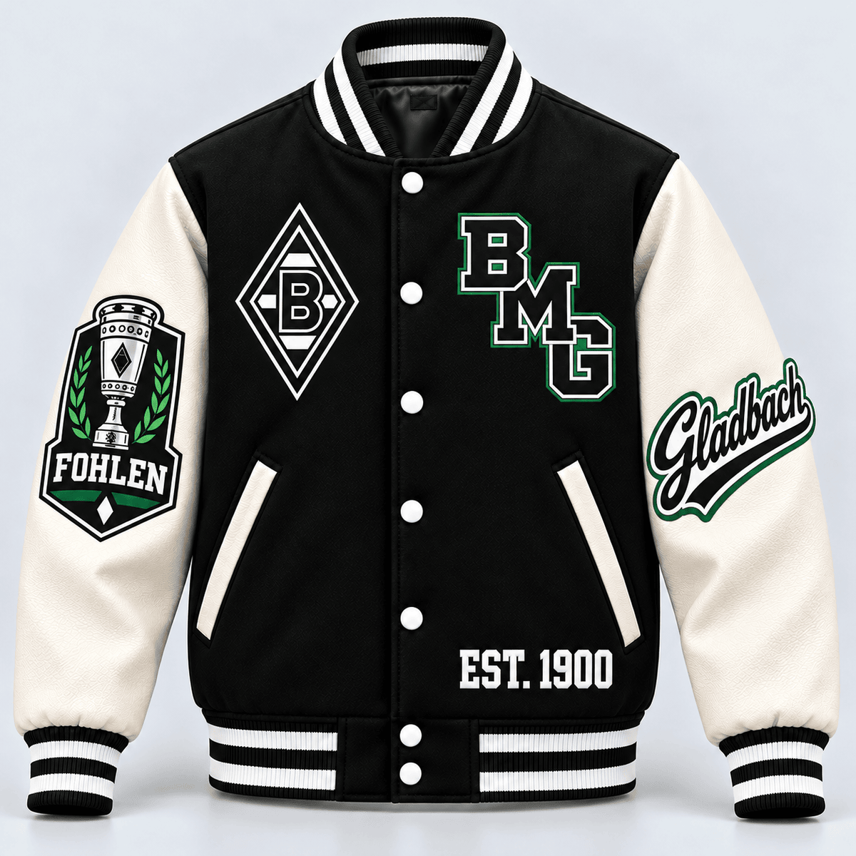 Borussia Mönchengladbach Baseball Jacket – Classic Cotton Fleece Bomber Jacket