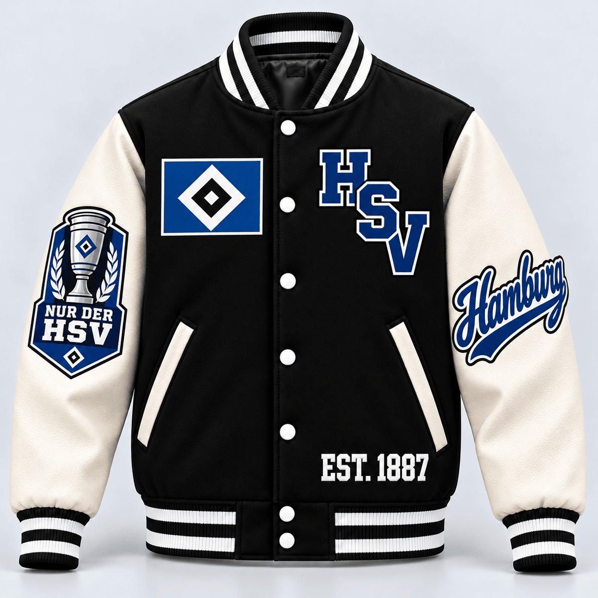 Hamburger SV Baseball Jacket – Classic Cotton Fleece Bomber Jacket