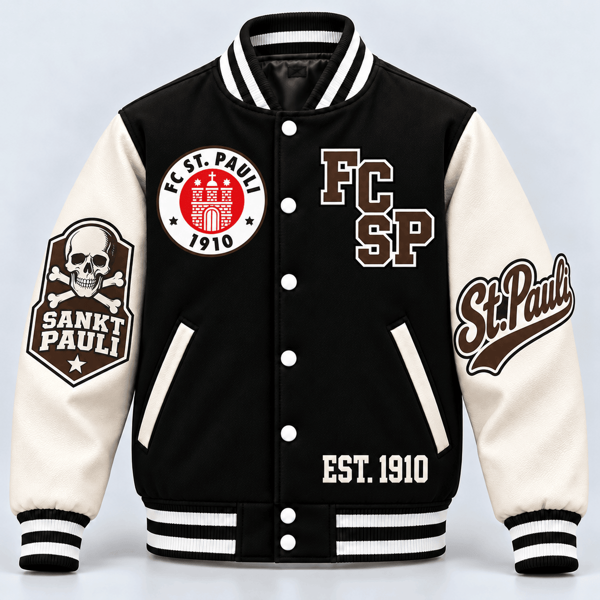 FC St. Pauli Baseball Jacket – Classic Cotton Fleece Bomber Jacket