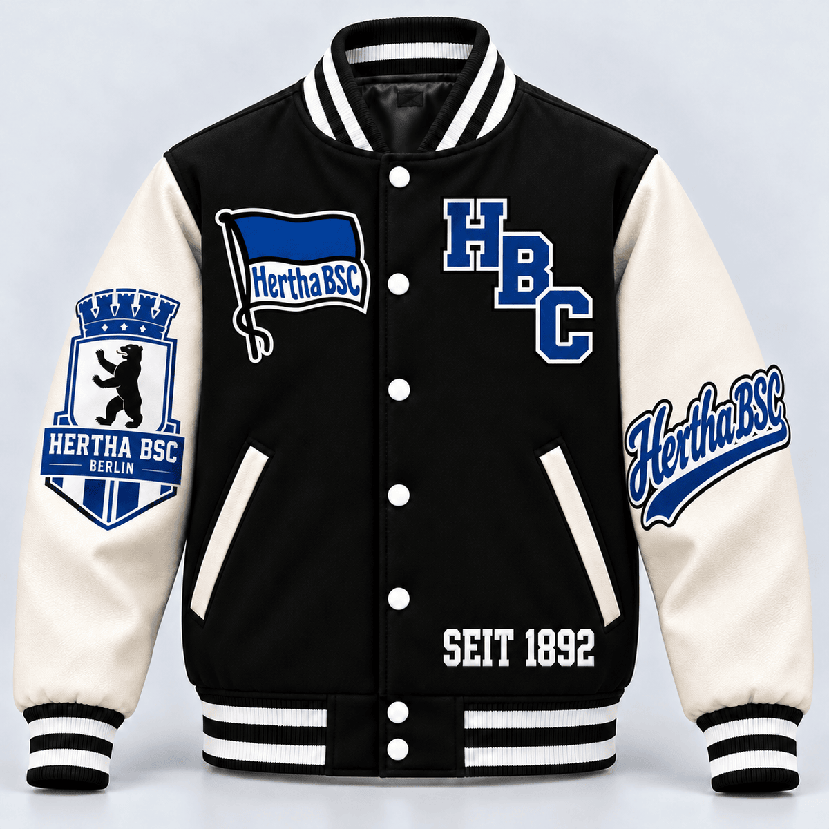 Hertha BSC Baseball Jacket – Classic Cotton Fleece Bomber Jacket