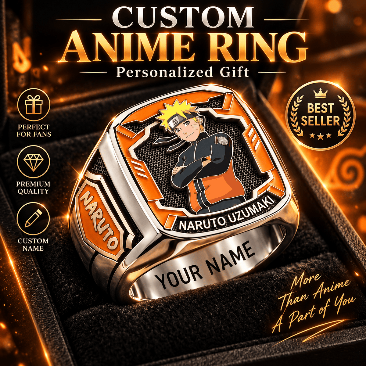Naruto Uzumaki Men 3D Ring – Custom Name Anime Signet Ring (Collector Edition)
