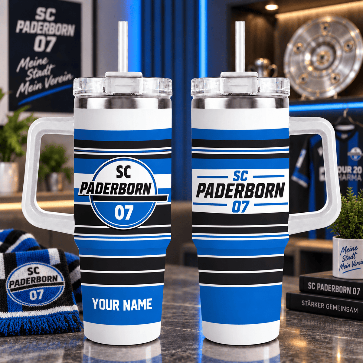 SC Paderborn 07 Personalized 40oz Tumbler with Handle – Sport Stripe Fan Travel Mug