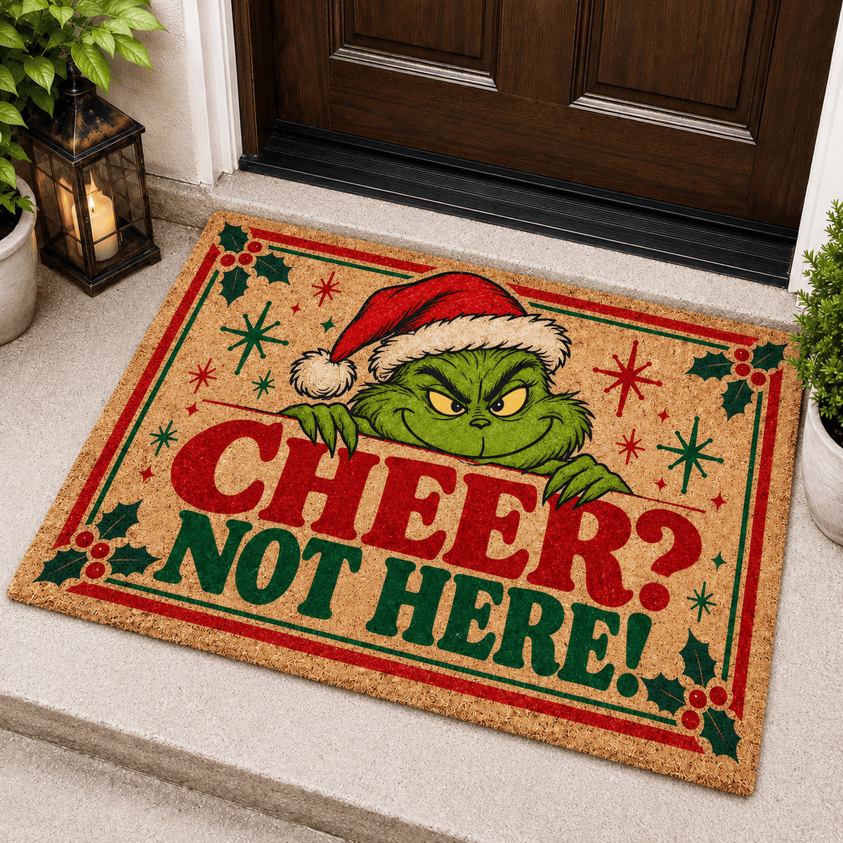 Grinch Cheer? Not Here! Doormat – Funny Christmas Coir Welcome Mat