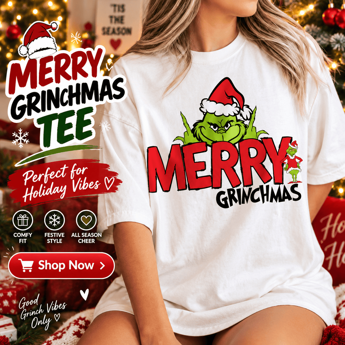 Merry Grinchmas T-Shirt – Funny Holiday Vibes Graphic Tee