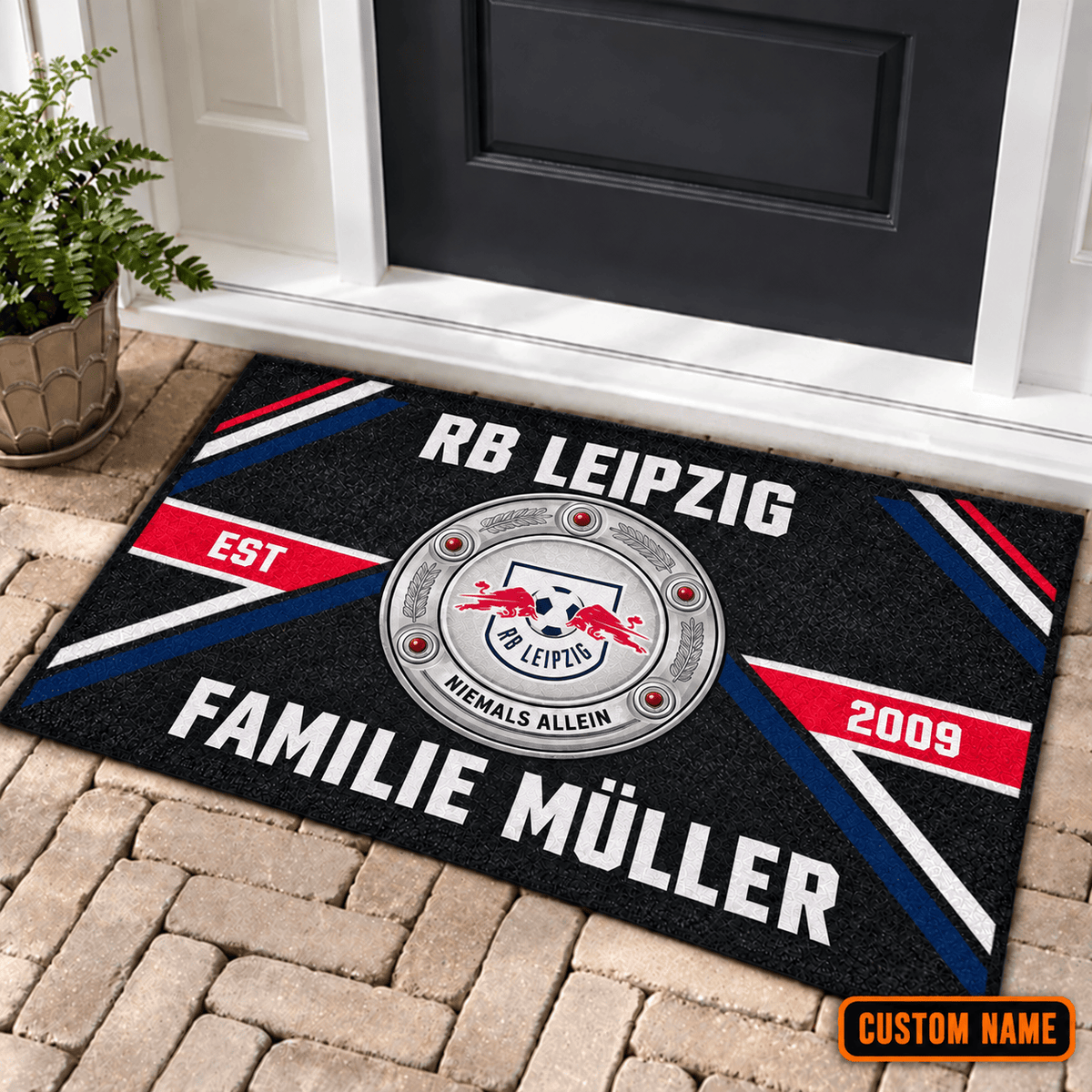 RB Leipzig Personalized Family Doormat – Custom Name Football Trophy Welcome Mat