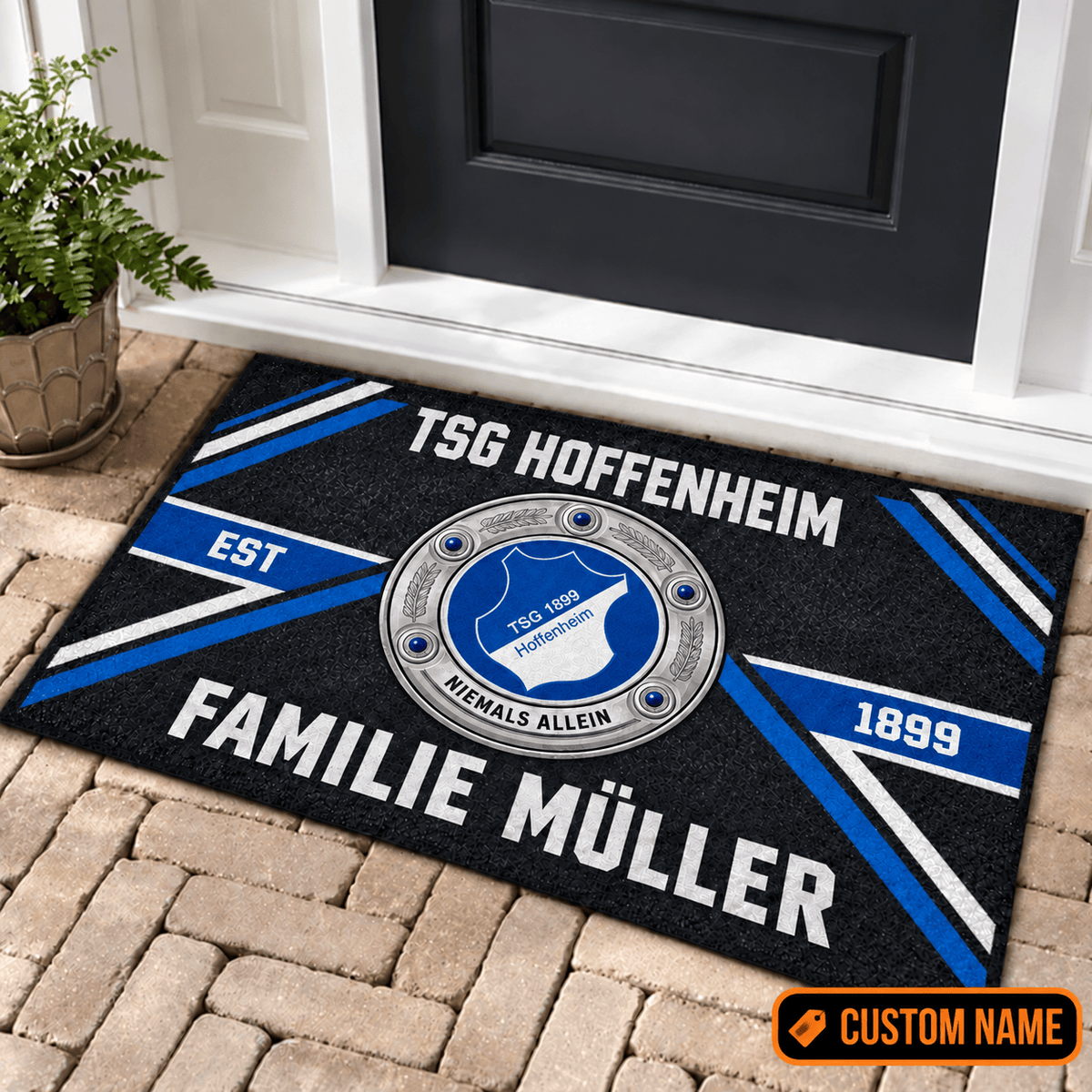 TSG Hoffenheim Personalized Family Doormat – Custom Name Football Trophy Welcome Mat