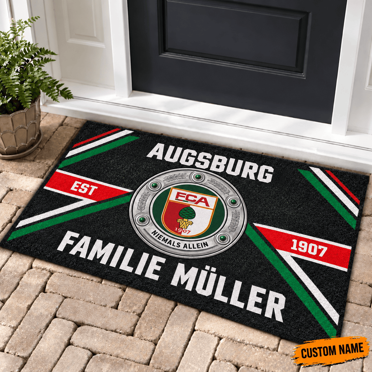 FC Augsburg Personalized Family Doormat – Custom Name Football Trophy Welcome Mat