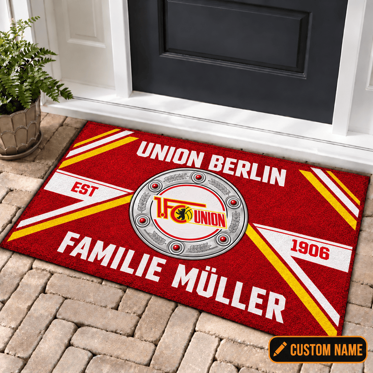 Union Berlin Personalized Family Doormat – Custom Name Football Trophy Welcome Mat