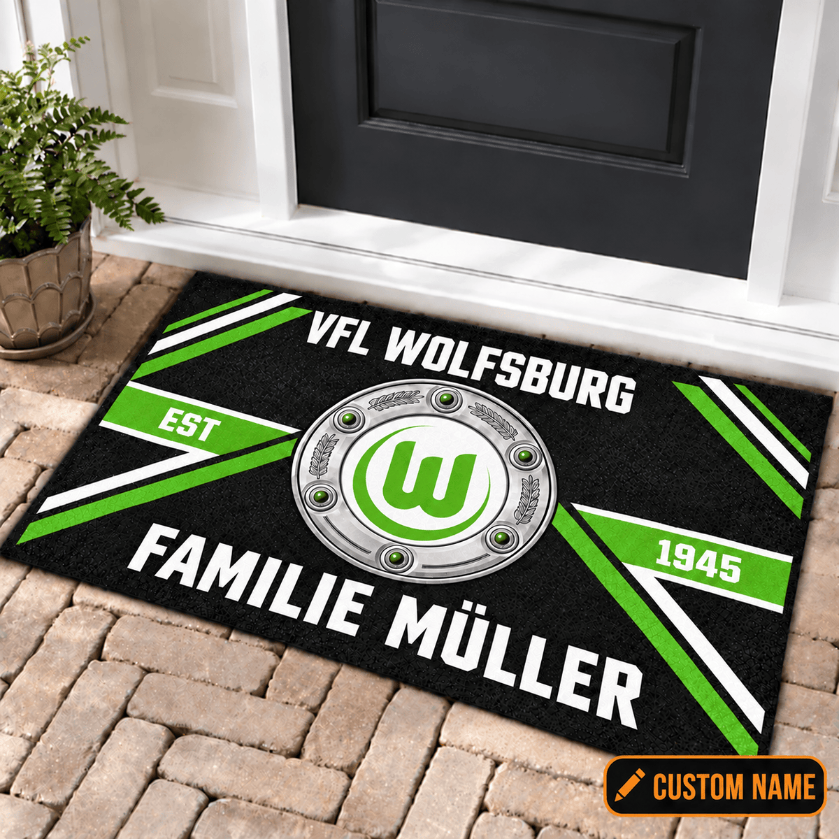 VfL Wolfsburg Personalized Family Doormat – Custom Name Football Trophy Welcome Mat