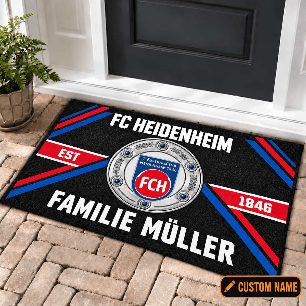 FC Heidenheim Personalized Family Doormat – Custom Name Football Trophy Welcome Mat