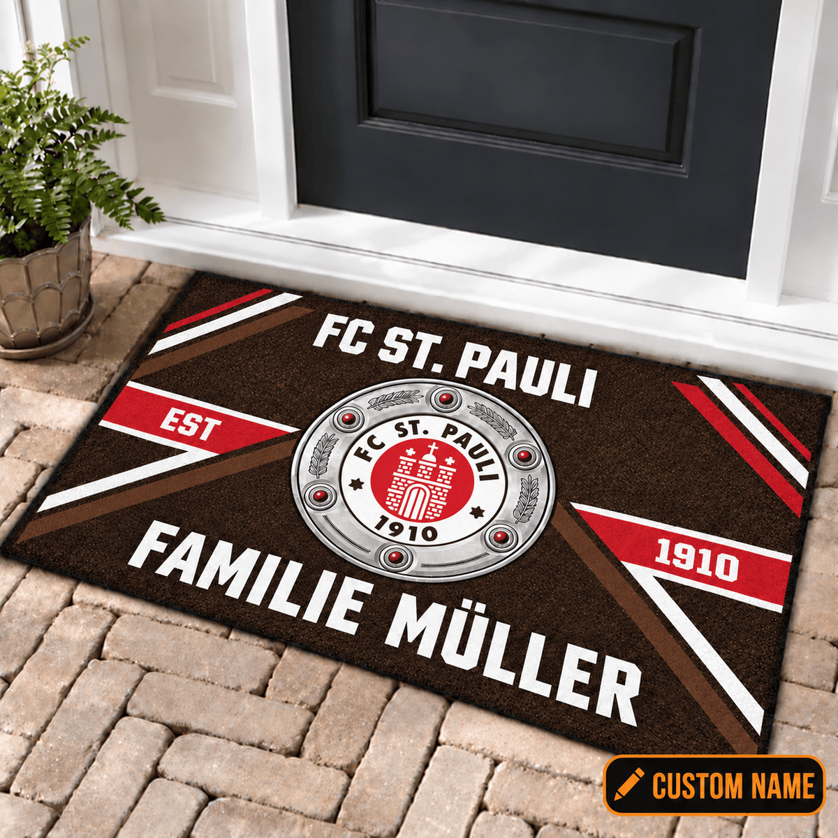 FC St. Pauli Personalized Family Doormat – Custom Name Football Trophy Welcome Mat