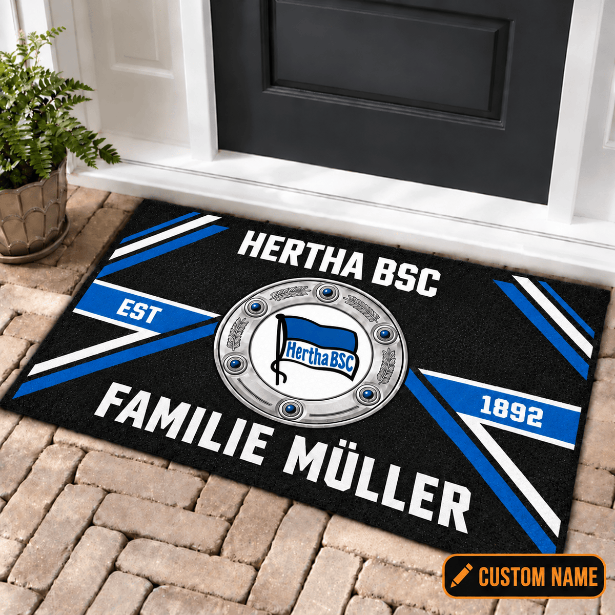 Hertha BSC Personalized Family Doormat – Custom Name Football Trophy Welcome Mat