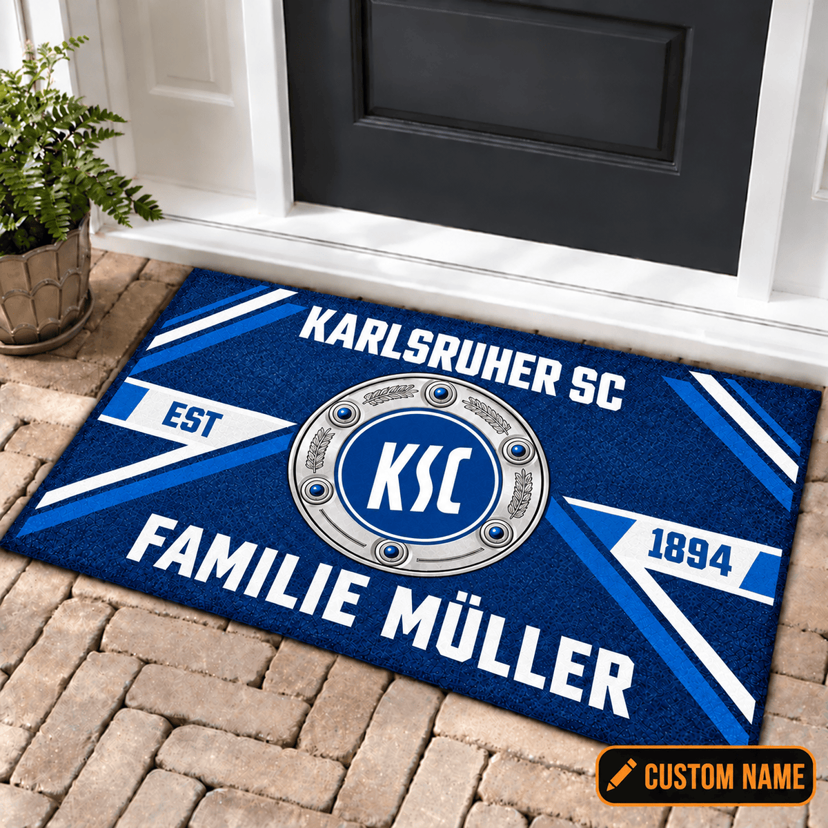 Karlsruher SC Personalized Family Doormat – Custom Name Football Trophy Welcome Mat