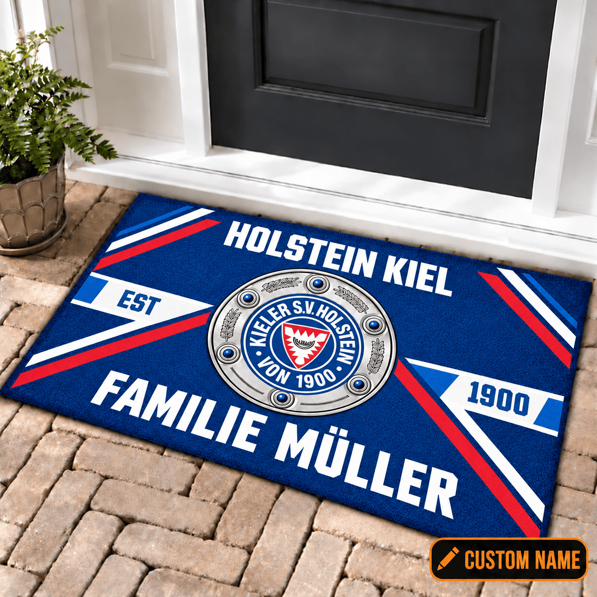 Holstein Kiel Personalized Family Doormat – Custom Name Football Trophy Welcome Mat
