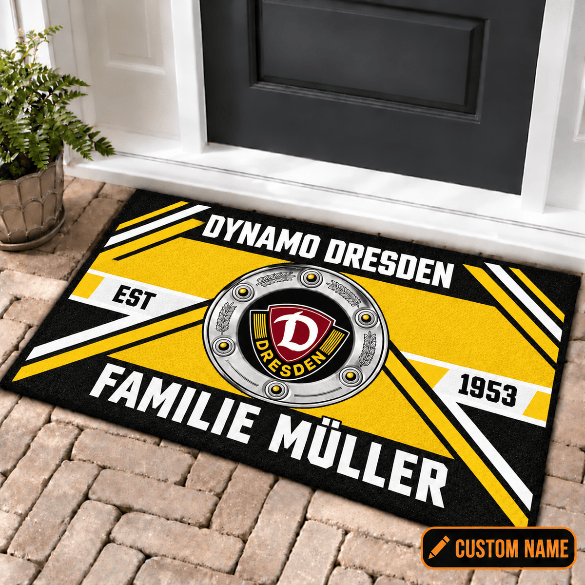 Dynamo Dresden Personalized Family Doormat – Custom Name Football Trophy Welcome Mat