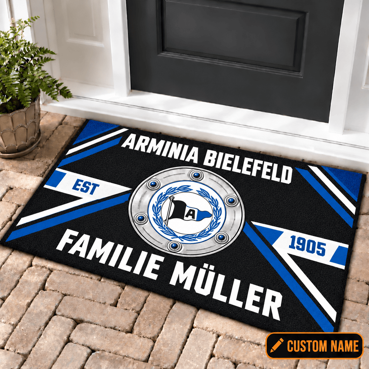 Arminia Bielefeld Personalized Family Doormat – Custom Name Football Trophy Welcome Mat