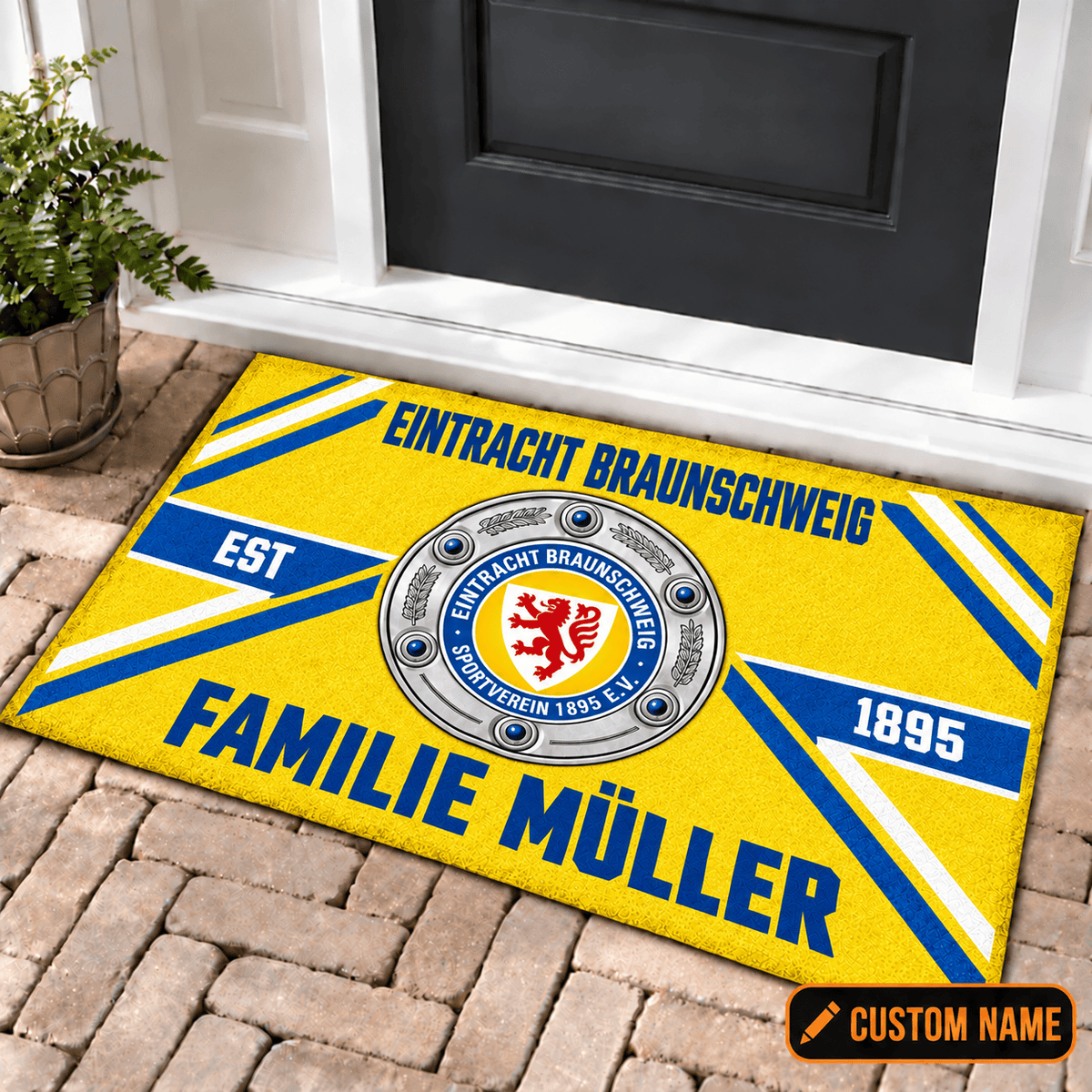 Eintracht Braunschweig Personalized Family Doormat – Custom Name Football Trophy Welcome Mat