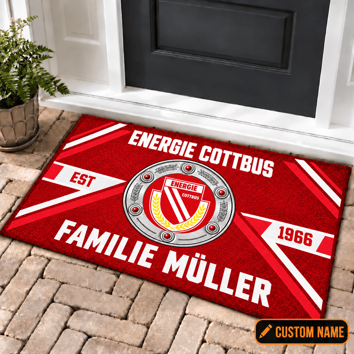 Energie Cottbus Personalized Family Doormat – Custom Name Football Trophy Welcome Mat