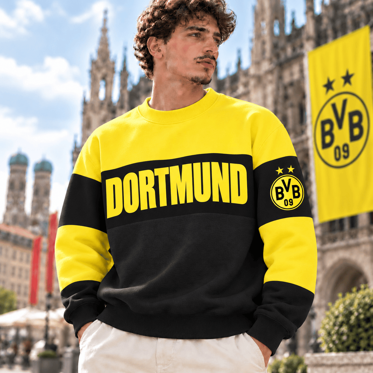 Borussia Dortmund Sweatshirt – Retro Color Block Crewneck Jumper
