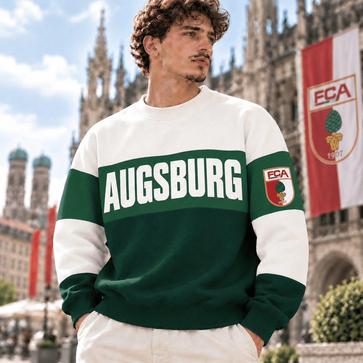 FC Augsburg Sweatshirt – Retro Color Block Crewneck Jumper