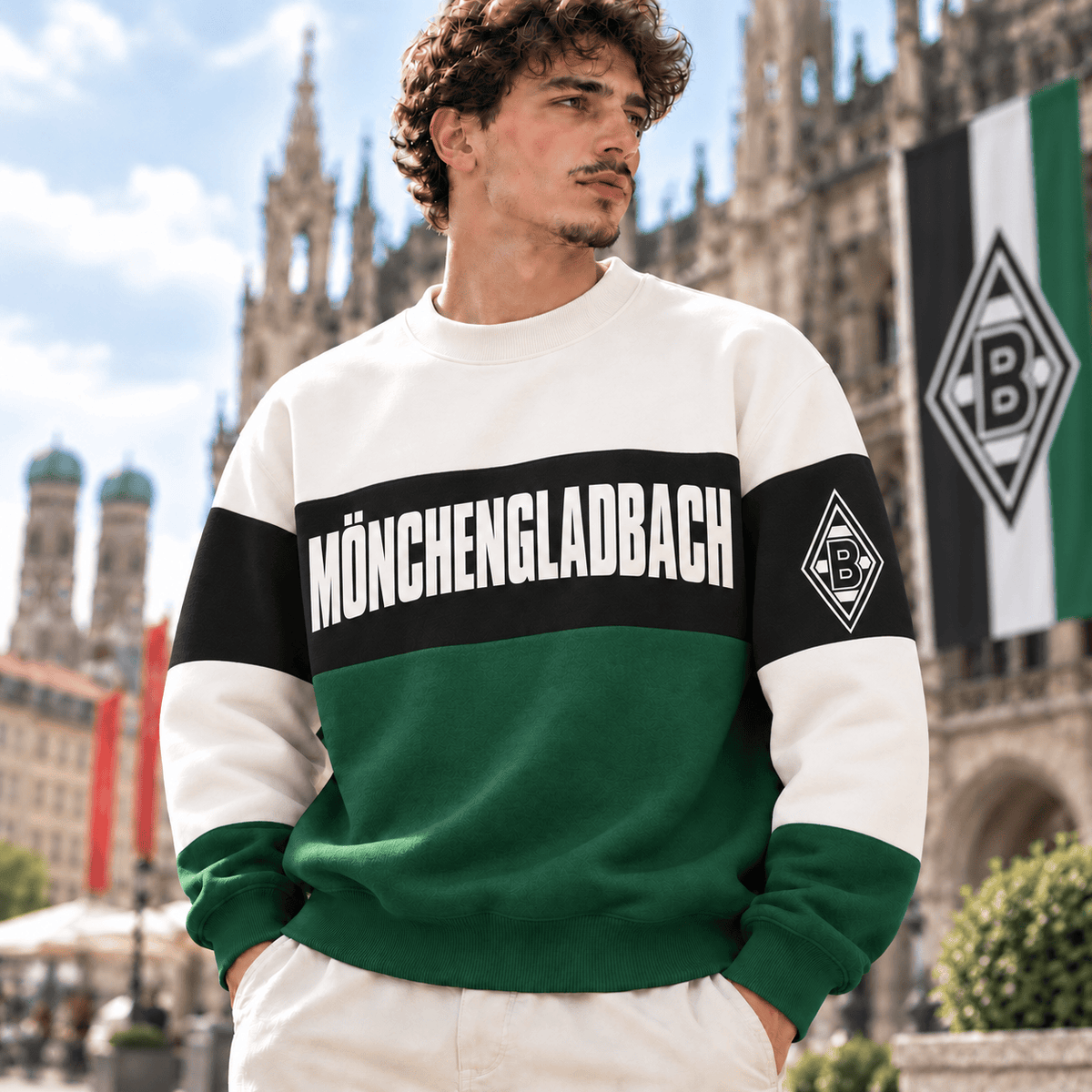 Borussia Mönchengladbach Sweatshirt – Retro Color Block Crewneck Jumper