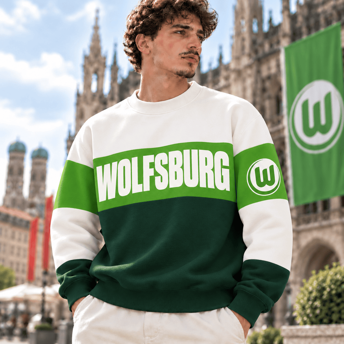 VfL Wolfsburg Sweatshirt – Retro Color Block Crewneck Jumper