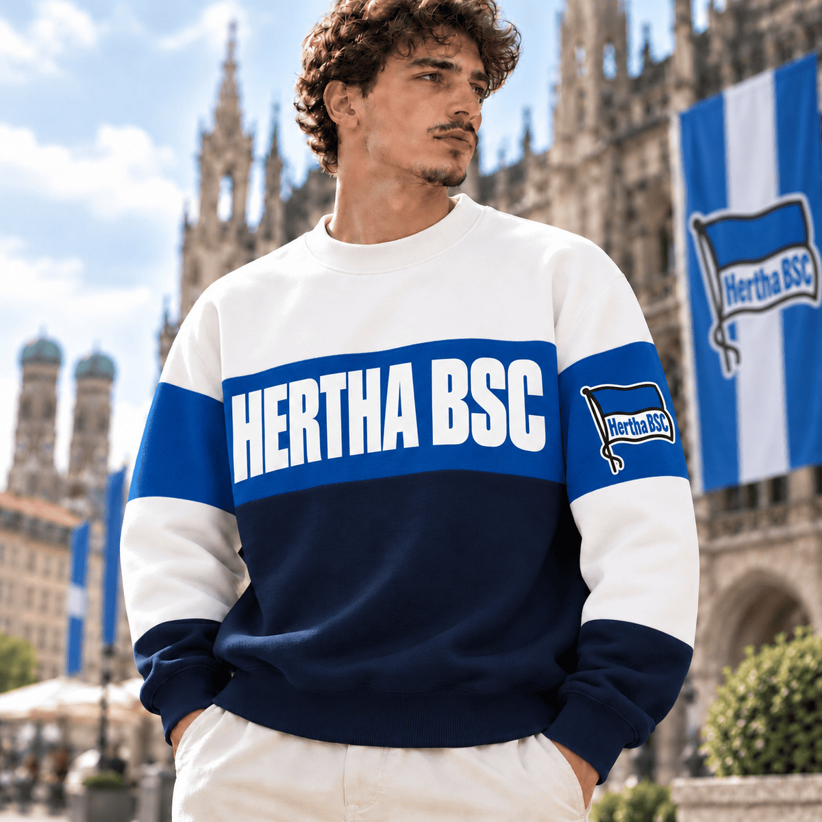 Hertha BSC Sweatshirt – Retro Color Block Crewneck Jumper