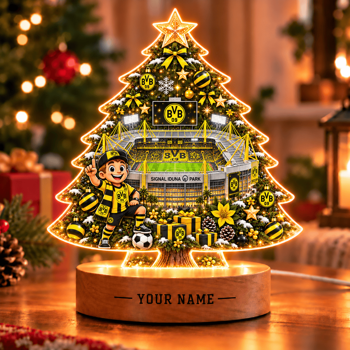 Borussia Dortmund Christmas Tree Led Light Custom Any Name