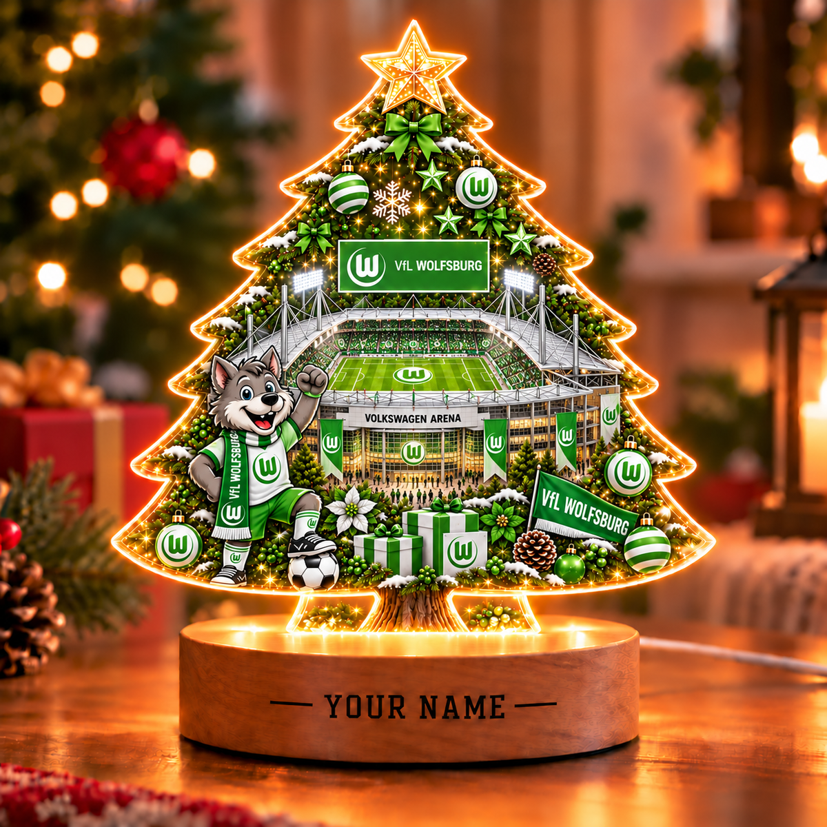 VfL Wolfsburg Christmas Tree Led Light Custom Any Name