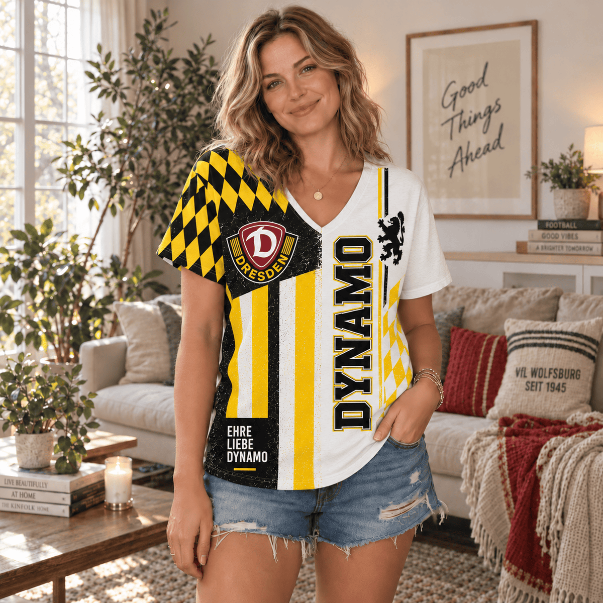 Dynamo Dresden BDL Women's V-Neck T-Shirt – Sporty Diamond Fan Tee