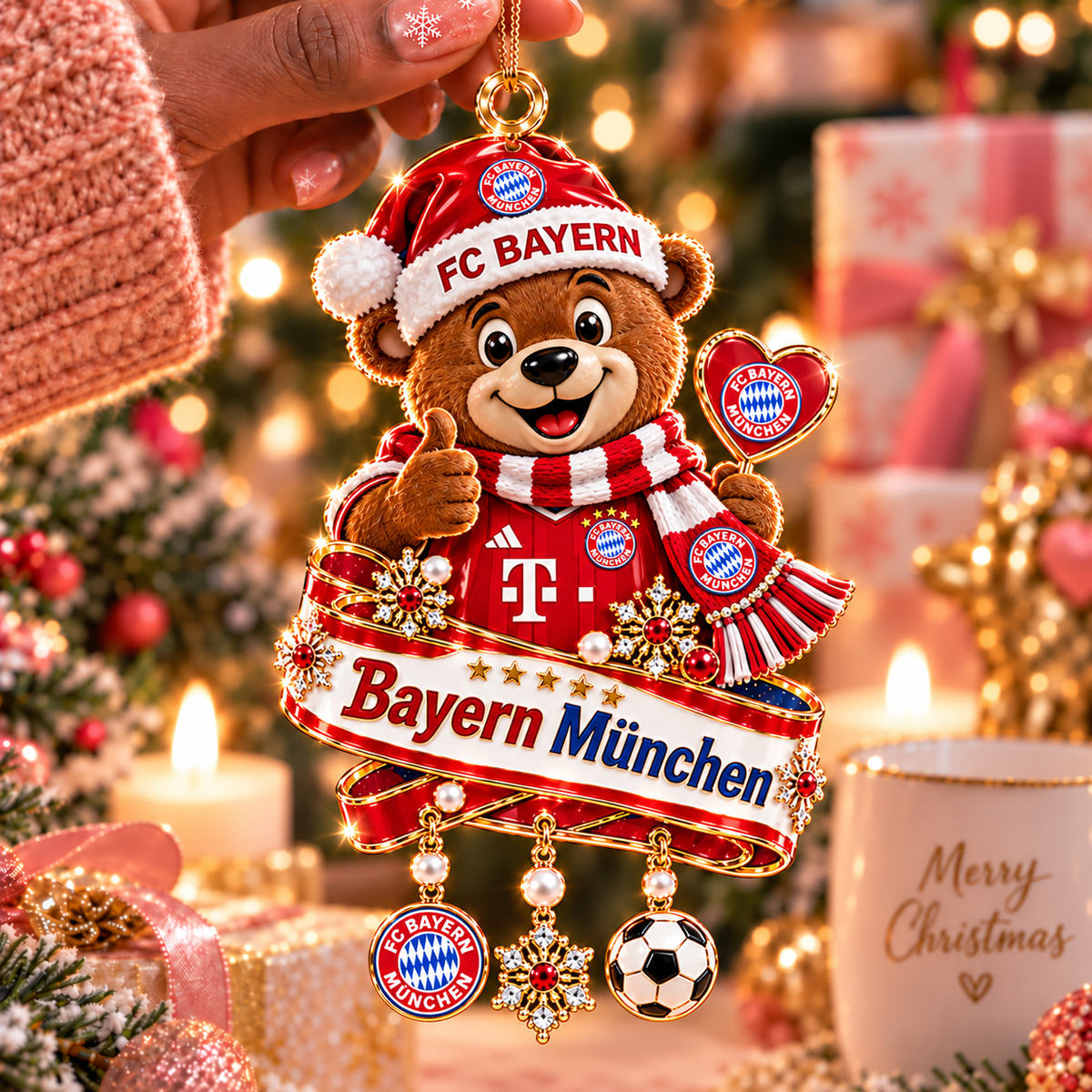 Bayern Munich Mascot Christmas Ornament – Festive Tree Hanging Charm with Dangles